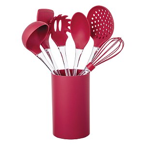 CJ. DE GADGETS DE SILICONE COM CABO ACRILICO 7 PC. VERMELHO