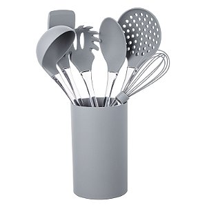CJ. DE GADGETS DE SILICONE COM CABO ACRILICO 7 PC. CINZA