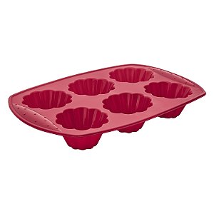 FORMA PARA 6 MINI BOLOS DECORADOS DE SILICONE VERMELHA