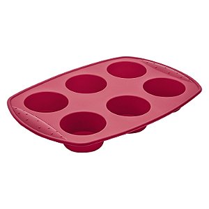 FORMA PARA 6 MINI BOLOS REDONDOS DE SILICONE VERMELHA