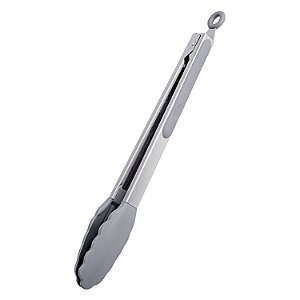 PEGADOR MULTIUSO DE SILICONE COM CABO INOX 35 CM CINZA