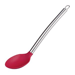 COLHER PARA ARROZ DE SILICONE COM CABO INOX VERMELHA