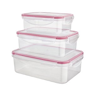 CJ. POTE HERMETICO RETANGULAR 3 PC. VERMELHO
