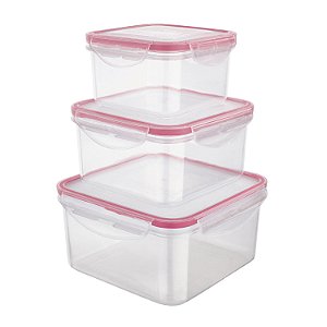 CJ. POTE HERMETICO QUADRADO 3 PC. VERMELHO