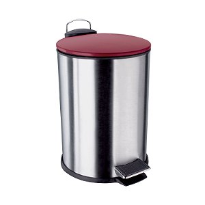 LIXEIRA INOX ESCOVADO 3 L COM TAMPA VERMELHA