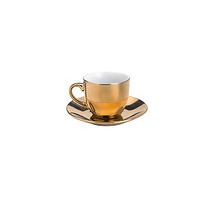 CJ 6 XÍCARAS P/CAFÉ C/PIRES PORCELANA LUMINUS DOURADA 90ml