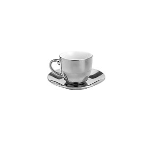 CJ 6 XÍCARAS P/CAFÉ C/PIRES PORCELANA LUMINUS PRATEADA 90ml