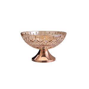 CENTRO DE MESA CRISTAL ÂMBAR C/PÉ AÇO LYS ROSE 30cm