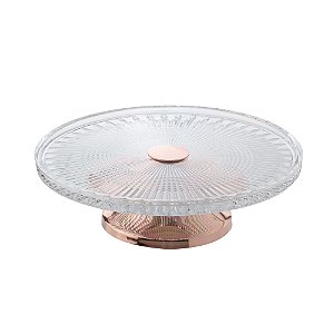PRATO P/BOLO CRISTAL C/PÉ AÇO QUEEN ROSE 32cm