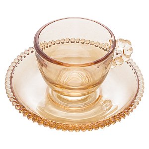CJ 4 XÍCARAS CAFÉ CRISTAL C/PIRES PEARL ÂMBAR 80ml