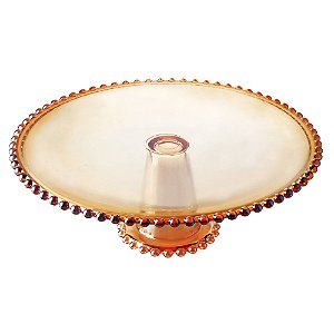 PRATO P/BOLO CRISTAL C/PÉ PEARL ÂMBAR 31x11cm