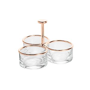 PETISQUEIRA TRIPLA DE VIDRO C/ARO E PUXADOR ROSÉ RIALTO