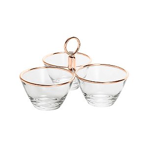 PETISQUEIRA DE VIDRO TRIPLA PLANET ROSE   25X16X17cm