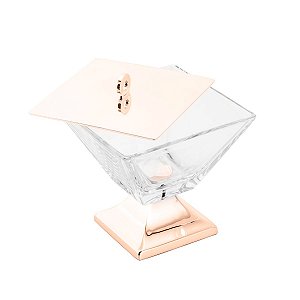 BALEIRO DE VIDRO C/PÉ E TAMPA DE AÇO INOX ROSÉ VENEZA 14X13cm