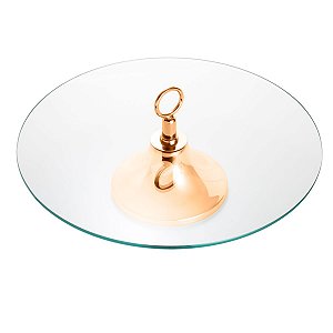PRATO DE VIDRO P/BOLO C/PÉ DE AÇO MONACO  ROSE 40X19cm