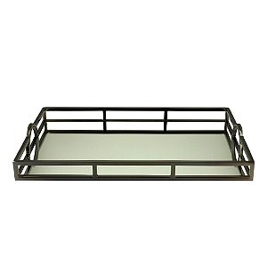 BANDEJA AÇO INOX C/ESPELHO E ALÇA PRETA 56x36x5cm