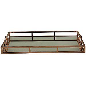 BANDEJA AÇO INOX C/ESPELHO E ALÇA ROSE GOLD 56x36x5cm