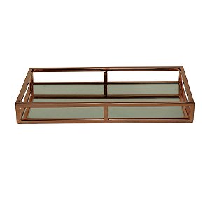 BANDEJA AÇO INOX C/ESPELHO ROSE GOLD 41x26x5cm