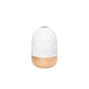 VASO DECORATIVO PORCELANA BRANCO/DOURADO 10x16cm