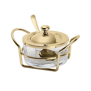 AÇUCAREIRO EM PVD DOURADO C/COLHER ITALY 13CM