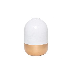 VASO DECORATIVO PORCELANA BRANCO/DOURADO 12x18cm