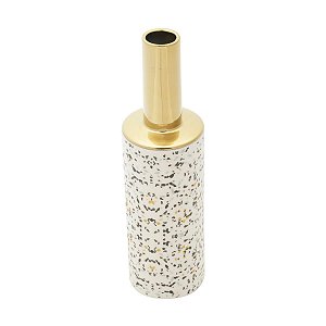 VASO DECORATIVO PORCELANA GRANILITE BRANCO/DOURADO 9x32cm