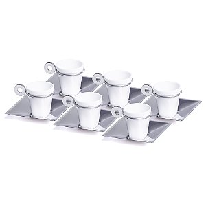 CJ 6 XÍCARAS CAFÉ PORCELANA C/PIRES AÇO INOX VENEZA 70ml