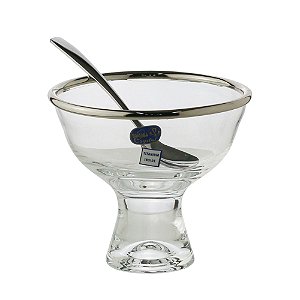 CJ 6 BOWLS VIDRO C/6 COLHERES P/SOBREMESA VERA INOX