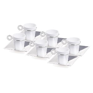 CJ 6 XÍCARAS CAFÉ PORCELANA C/PIRES VENEZA PRATA 70ml