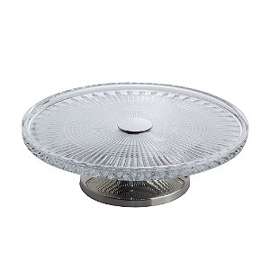 PRATO P/BOLO CRISTAL C/PÉ QUEEN PRATA 32cm