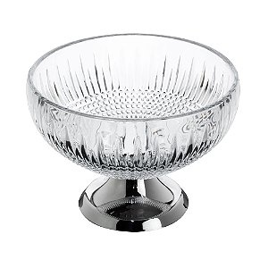 CENTRO DE MESA CRISTAL C/PÉ QUEEN PRATA 25cm