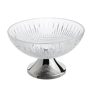 CENTRO DE MESA CRISTAL C/PÉ QUEEN PRATA 30cm