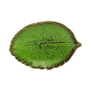 FOLHA DECORATIVA CERÂMICA VERDE 13x9x3cm