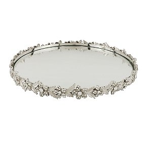 BANDEJA DECORATIVA METAL C/PÉ ESPELHADA 26x3cm