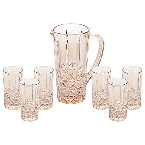 CJ 6 COPOS 270ml C/JARRA 1l VIDRO STELLA ÂMBAR
