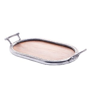 BANDEJA MADEIRA C/ALÇA OVAL 37x20x5cm