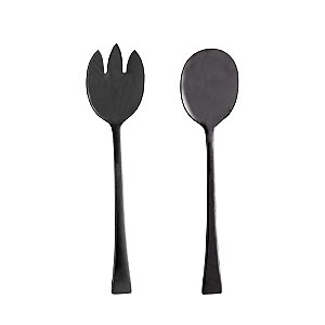 CJ 2PC COLHER E GARFO AÇO INOX P/SALADA BERNA PRETO