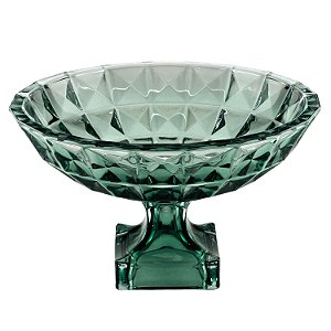 CENTRO DE MESA CRISTAL C/PÉ DIAMANT VERDE 32x19cm