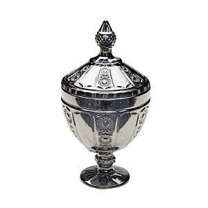 POTICHE DECORATIVO CRISTAL C/PÉ BELLE CINZA ESCURO 15x28cm