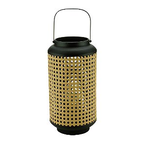 LANTERNA METAL C/LED PALHA 16x30cm