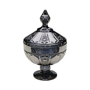 POTICHE DECORATIVO CRISTAL C/PÉ BELLE CINZA ESCURO 15x24cm