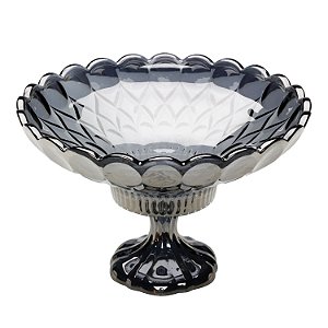 CENTRO DE MESA CRISTAL C/PÉ ANGEL CINZA ESCURO 32x19cm