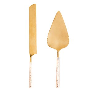CJ 2PC AÇO INOX P/BOLO TURIM DOURADO/ROSE