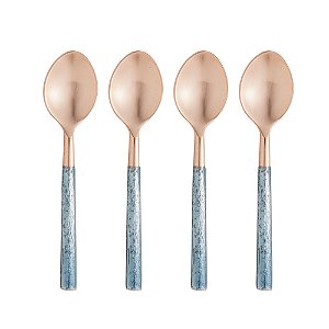 CJ 4 COLHERES AÇO INOX P/MESA TURIM ROSE/AZUL