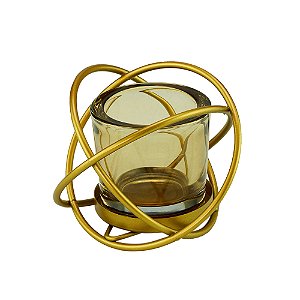 PORTA VELA VIDRO C/SUPORTE METAL DOURADO 11x8cm