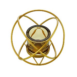 PORTA VELA VIDRO C/SUPORTE METAL DOURADO 14x10cm
