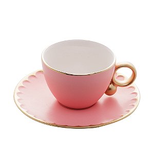 CJ 6 XÍCARAS CHÁ PORCELANA C/PIRES EGG ROSA MATT 200ml