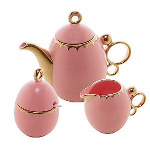 CJ 3PC PORCELANA P/CHÁ EGG ROSA MATT