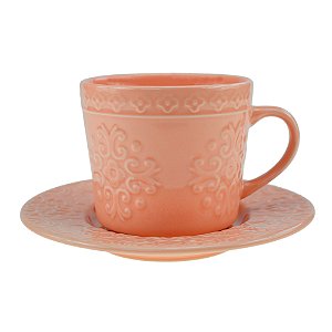 CJ 4 XÍCARAS PORCELANA P/CHÁ C/PIRES TILES BLUSH 250ml