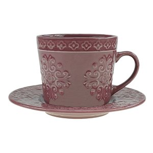 CJ 4 XÍCARAS PORCELANA P/CHÁ C/PIRES TILES LILAC 250ml